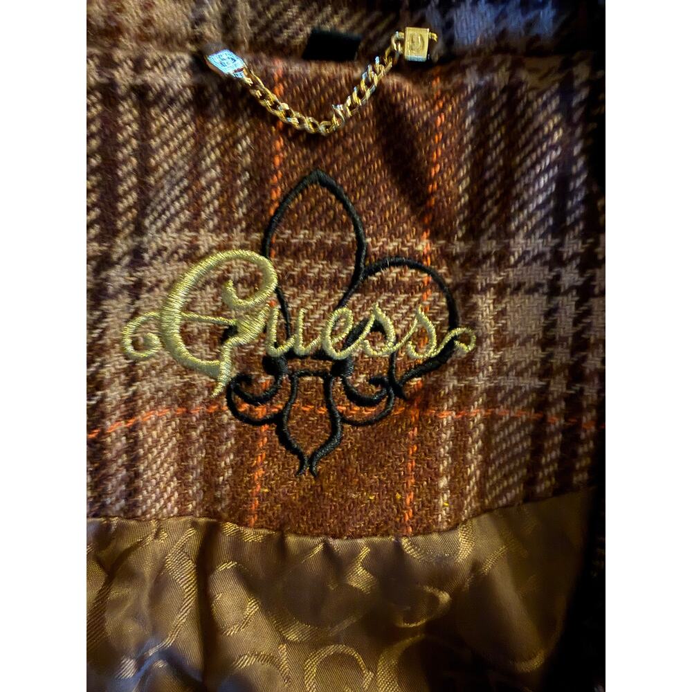 Guess Pleated Plaid Wool Coat Size Large Vintage - Picture 2 of 9